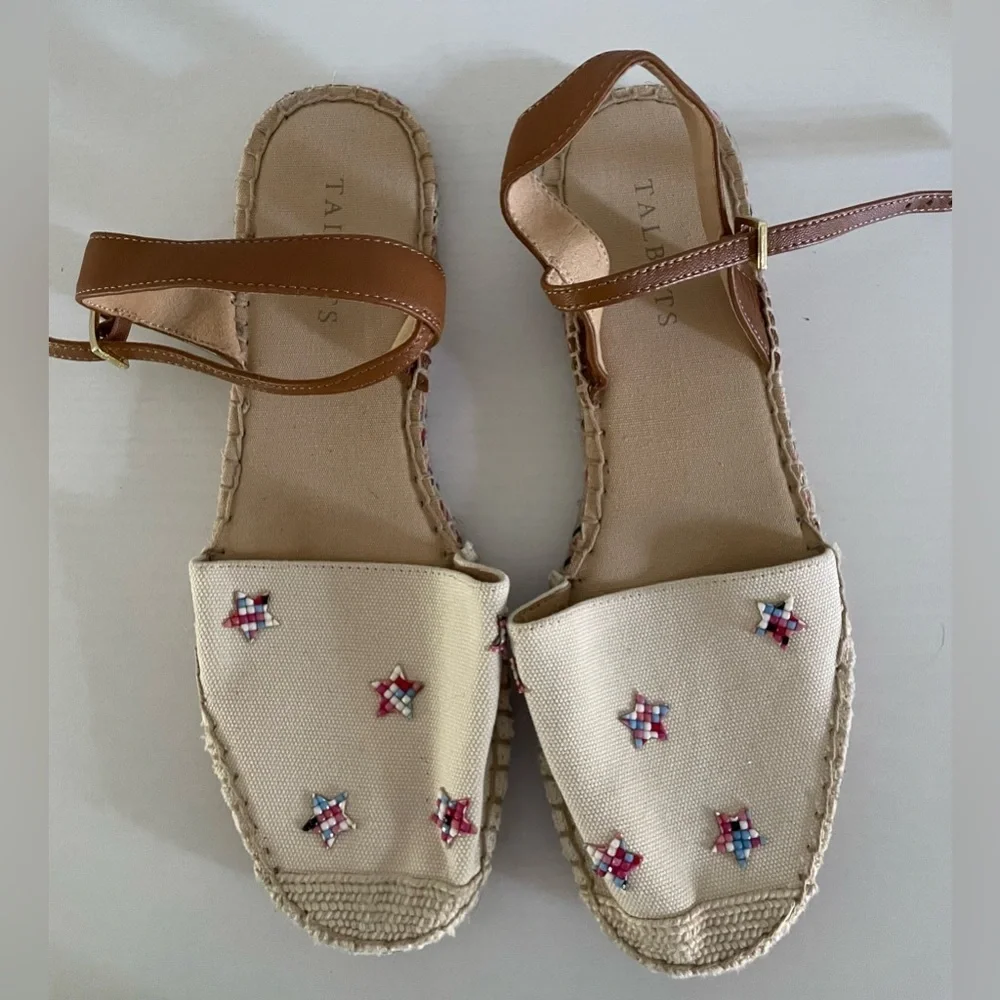 Talbots Women's Izzy D'Orsay Embroidered Canvas Espadrille Sandals Size 8.5